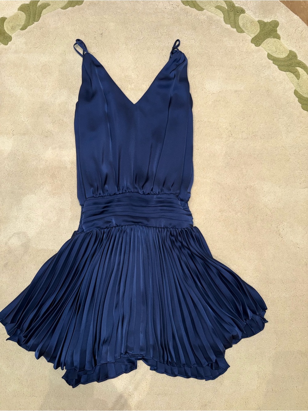 Ramy Brook Navy Satin Dress with Gold Logo Detail